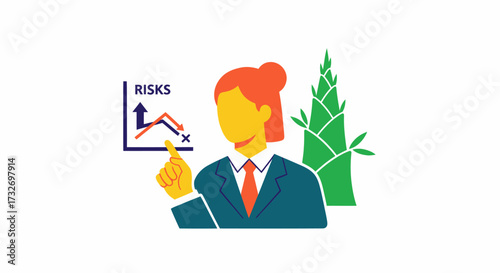 Businesswoman analyzing financial risks on a presentation chart.