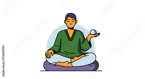 Man meditating peacefully in a lotus position illustration.