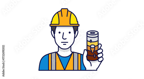Illustration of a construction worker holding a drink can.