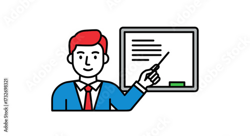 Male teacher with a pointer giving a presentation.
