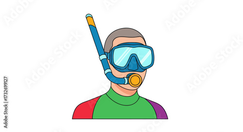 Cartoon illustration of a man wearing a snorkel and mask.