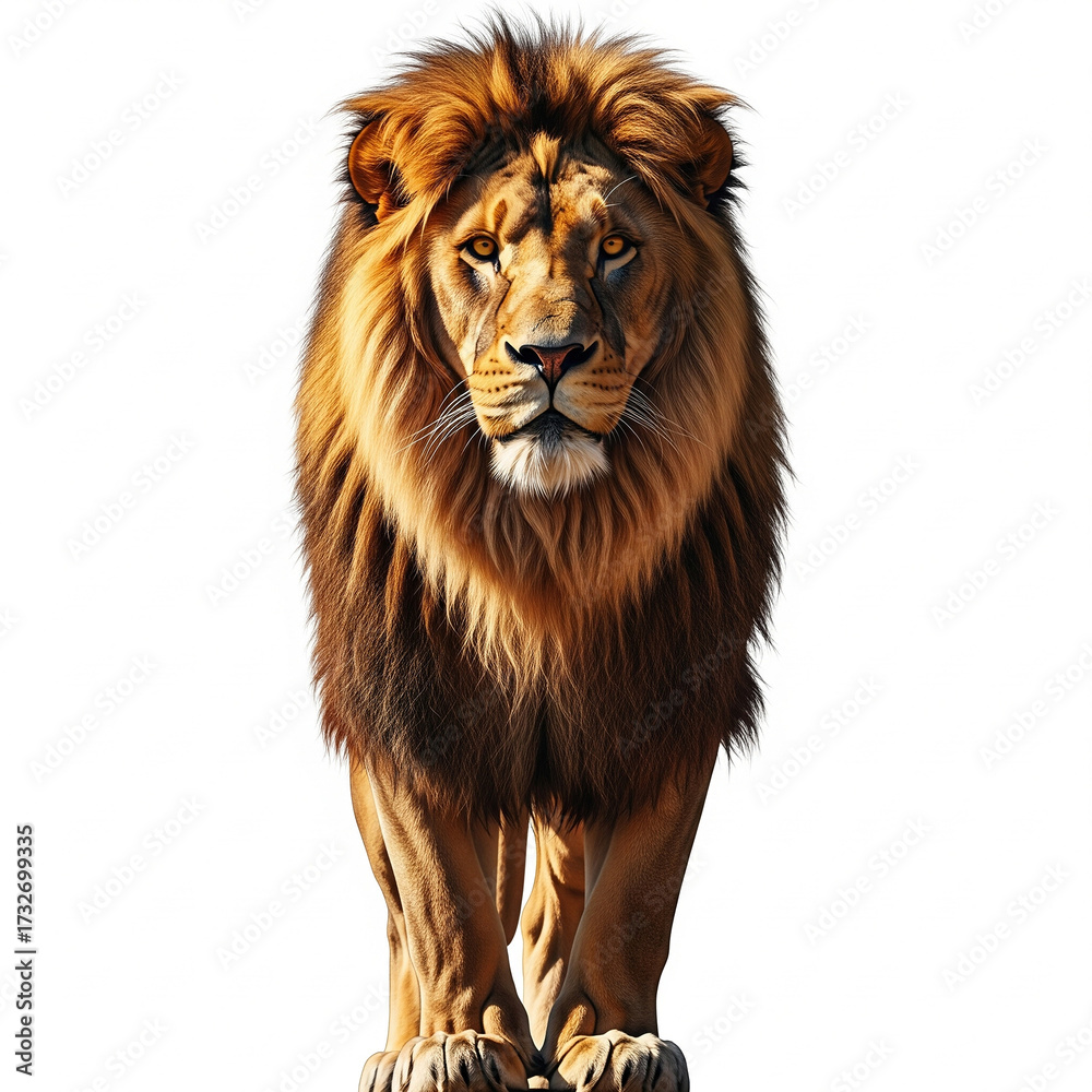 Fototapeta premium Majestic male lion standing tall with full mane