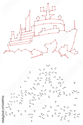 Atomic icebreaker sails through ice. Connect the dots educational drawing game. Dot to dot by numbers puzzle. Google Font Fira Sans Condensed.