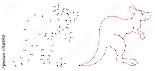 Jumping kangaroo. Connect the dots educational drawing game. Dot to dot by numbers puzzle. Google Font Fira Sans Condensed.