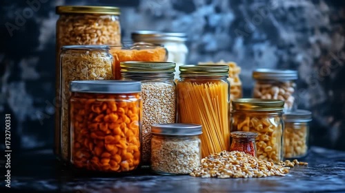 Assorted Dried Foods in Glass Jars