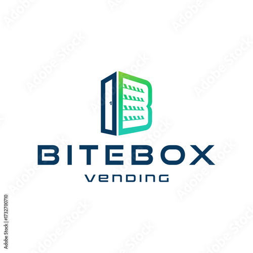 Modern logo featuring a stylized vending machine forming the letter B symbolizing Bitebox Vending convenience and innovation. Editable Vector File