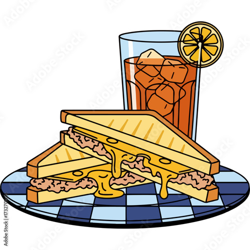 Vector icon of a tuna sandwich lunch special, perfect for a cafe, deli or retro diner logo. This isolated image is great for menus, flyers and any food service branding.
