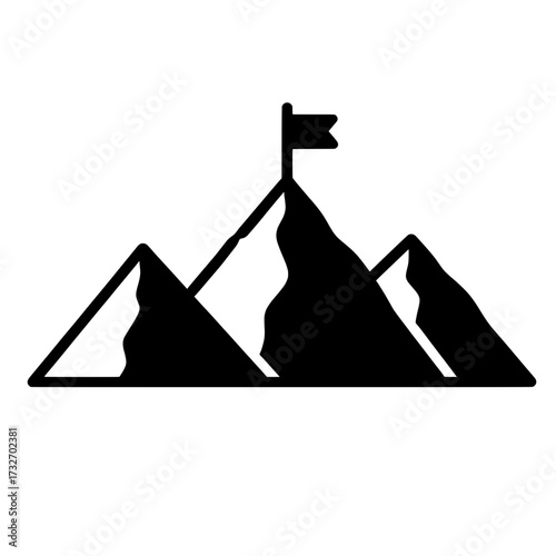 Mountain peak with a flag vector icon. A concept for achieving goals, success, and leadership.
