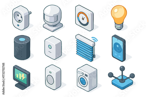 Icons hub monitor light thermostat blinds icon sensor connected home vector smart