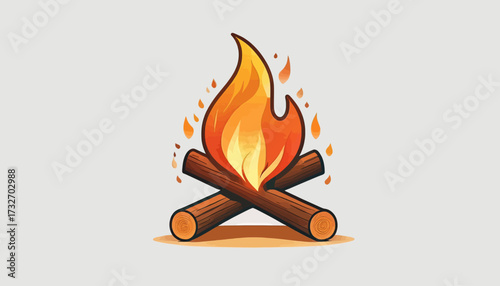 A stylized illustration of a campfire with burning flames atop crossed wooden logs.