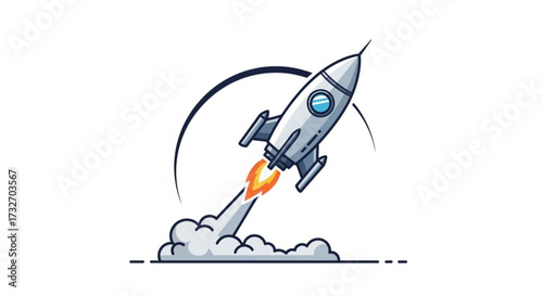 Illustration of a rocket launching into space, symbolizing startup, innovation, and technological advancement