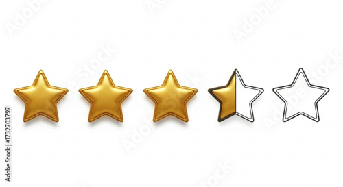 Three and a half golden rating star concept of customer feedback, review, quality, and satisfaction