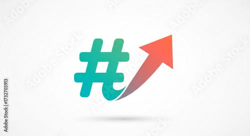 Hashtag with arrow is a symbol of social media trending topics and online conversations