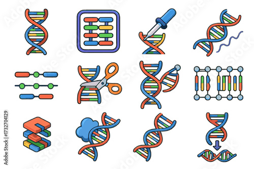Simulation coiled dna bonding icon helix collection molecule pair vector double tool