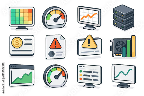 Mining hash icon report downtime vector gauge analytics stats bar dial screen