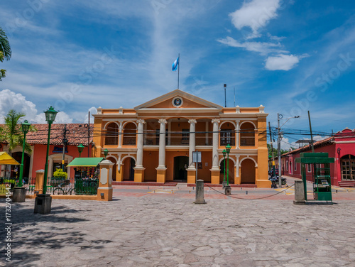 Comayagua, Honduras, 09.26.2025: view of the municipal building in the main square of the colonial city.