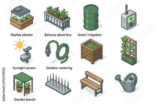 Garden reflectors support vector planter isometric icon icons mounting sunlight watering holes