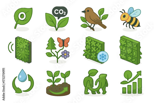 Water growth sustainable vector icons icon natural eco bee absorption benefits reduction