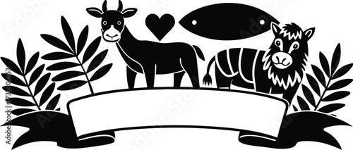 Cute cartoon silhouette of a deer with horns in a farm animal illustration
