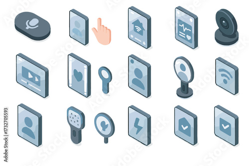 Profile vector icon status smart voice isometric health camera control analysis mirror
