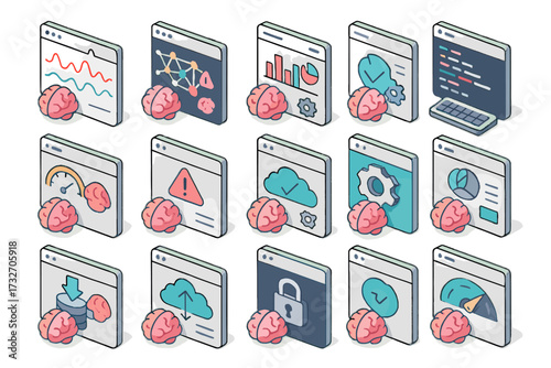 Icon vector cloud interface signal computer detection user calibration command brain update