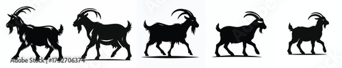 vector black and white silhouette of a goat