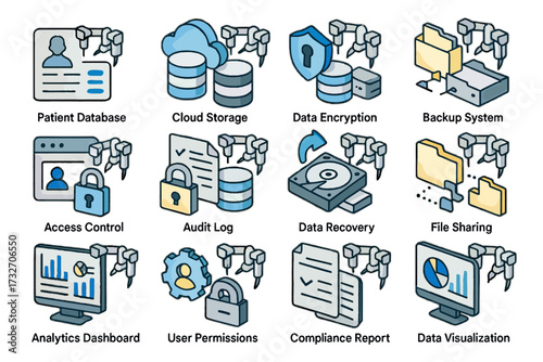 Report compliance database audit dashboard icon vector surgery backup robotic data control