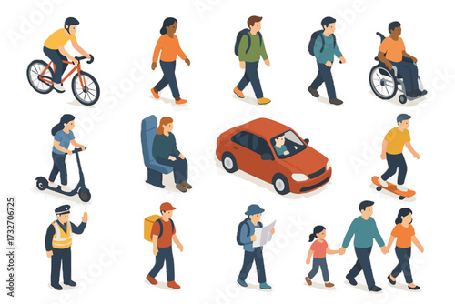 Skateboarder driver user commuter icon vector urban delivery mobility person car icons