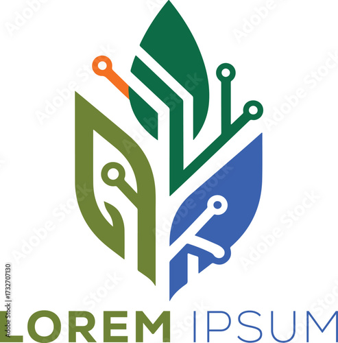 Smart Agriculture and Biotechnology Logo with Digital Leaf Circuitry for Innovative Agri-Tech Branding