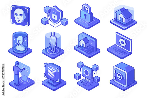 Icon neural learning blockchain vault futuristic icons cloud biometric secure sensor vector