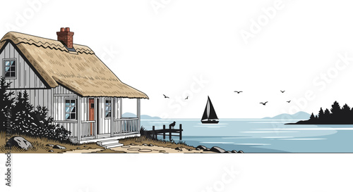 Discover peaceful coastal living in this charming thatched cottage, perfect for serene getaways and tranquil moments by the water.