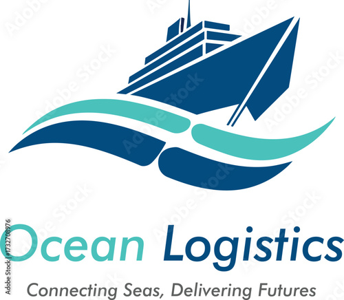 Cargo Ship Ocean Logistics Logo on Sea Waves
