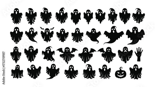 Spooky Halloween Spirit Collection: A spooky compilation of ghostly apparitions, including diverse silhouettes, perfectly embody the essence of Halloween.
