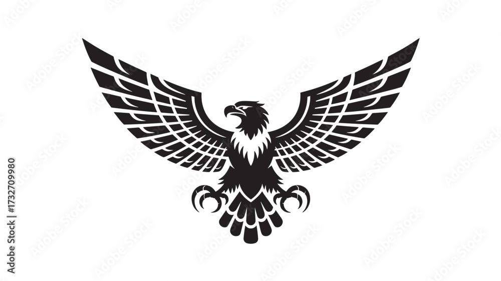 Obraz premium Eagle with outstretched wings a black and white vector illustration suitable for logos and graphic design