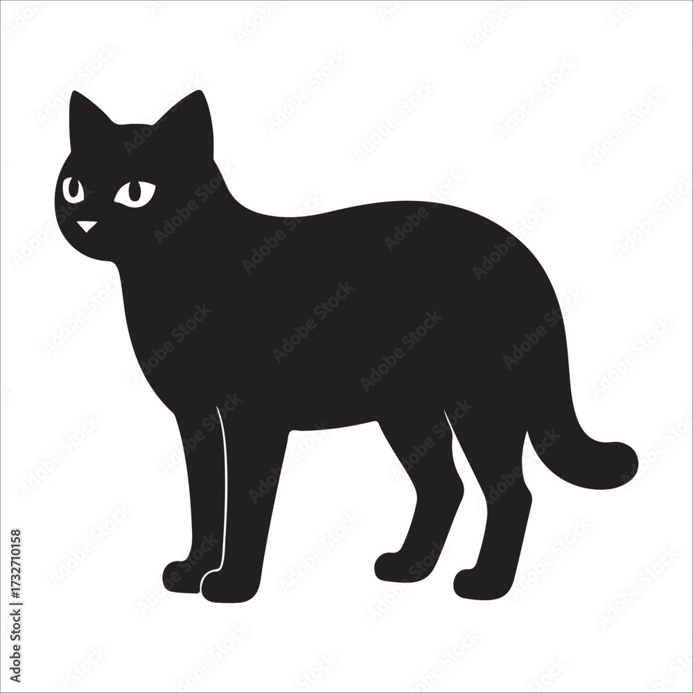 Fototapeta premium Adorable silhouette of a curious black cat standing alert with bright eyes