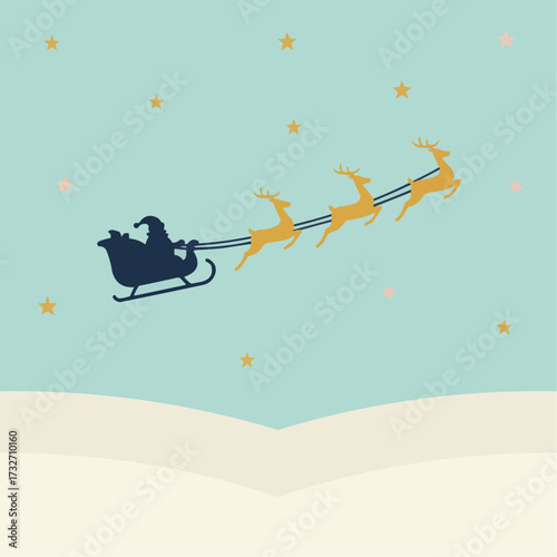 Contemporary flat vector design of a stylized Santa’s sleigh silhouette in deep navy 