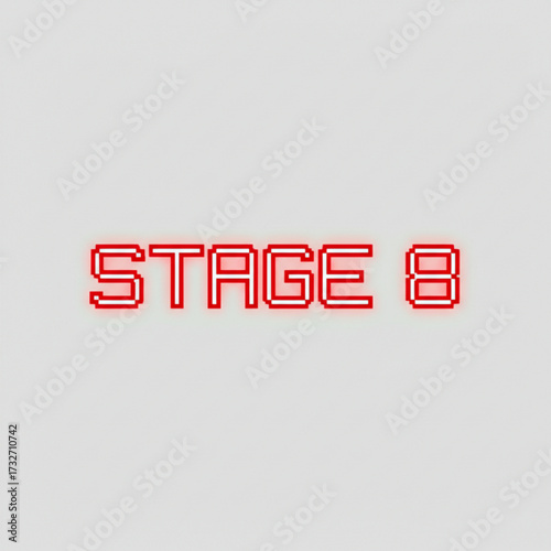 Bold red neon "STAGE 8" text glows brightly