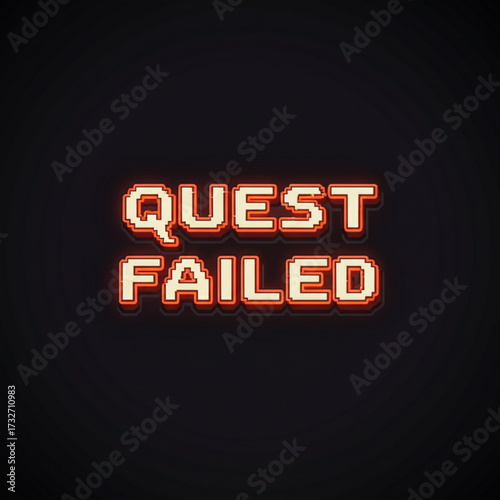 Retro game fail screen text "Quest Failed"