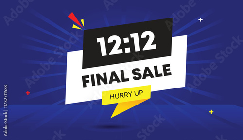 editable web banner template vector art illustration final sale 12 to 12 hurry up business abstract background badge icon label shapes white black gray yellow blue sun shine light dark