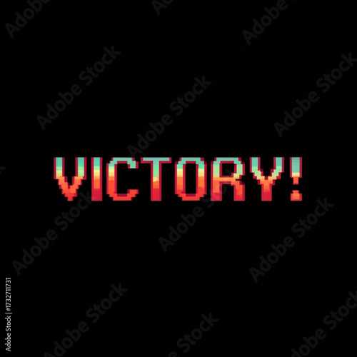 Pixelated victory screen celebrates game success