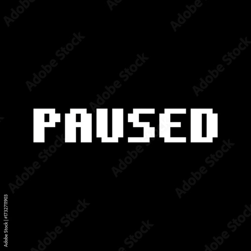 Retro pixelated PAUSED text for gaming or media