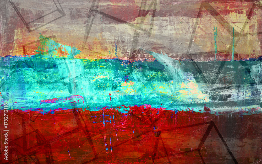 Fototapeta premium Mural artwork featuring bright textured paint strokes with artistic effect.