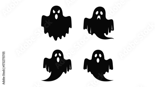 Spooky Silhouette: Four ghostly silhouettes float in a spooky display. These ethereal beings capture the eerie essence of Halloween and evoke the spine-chilling atmosphere