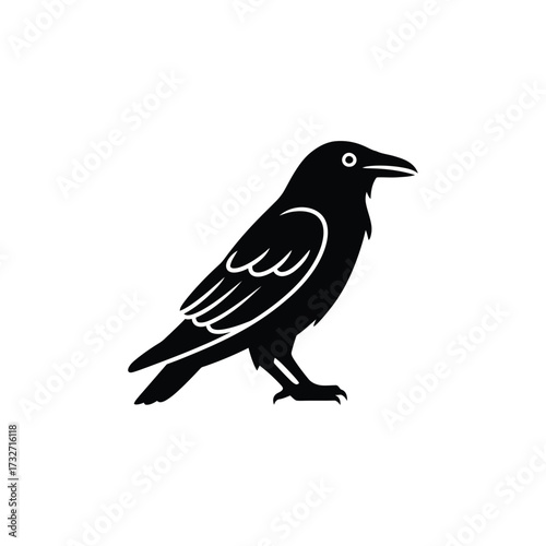 Stylized black crow silhouette on a white background