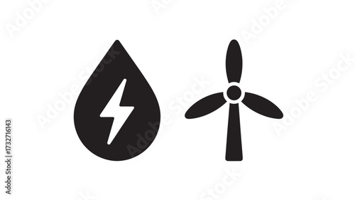 Renewable energy icon set featuring water and wind power symbols clean energy vector illustration for sustainable technology and environmental projects