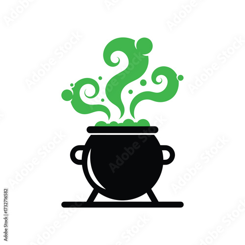Black cauldron bubbling with green potion smoke