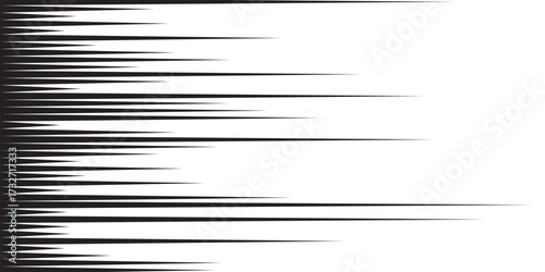 Lines background. Black sharp horizontal lines with pointed arrow-like tips extending from left to right. Dynamic tapering pattern with aggressive motion effect. Abstract speed vector illustration.