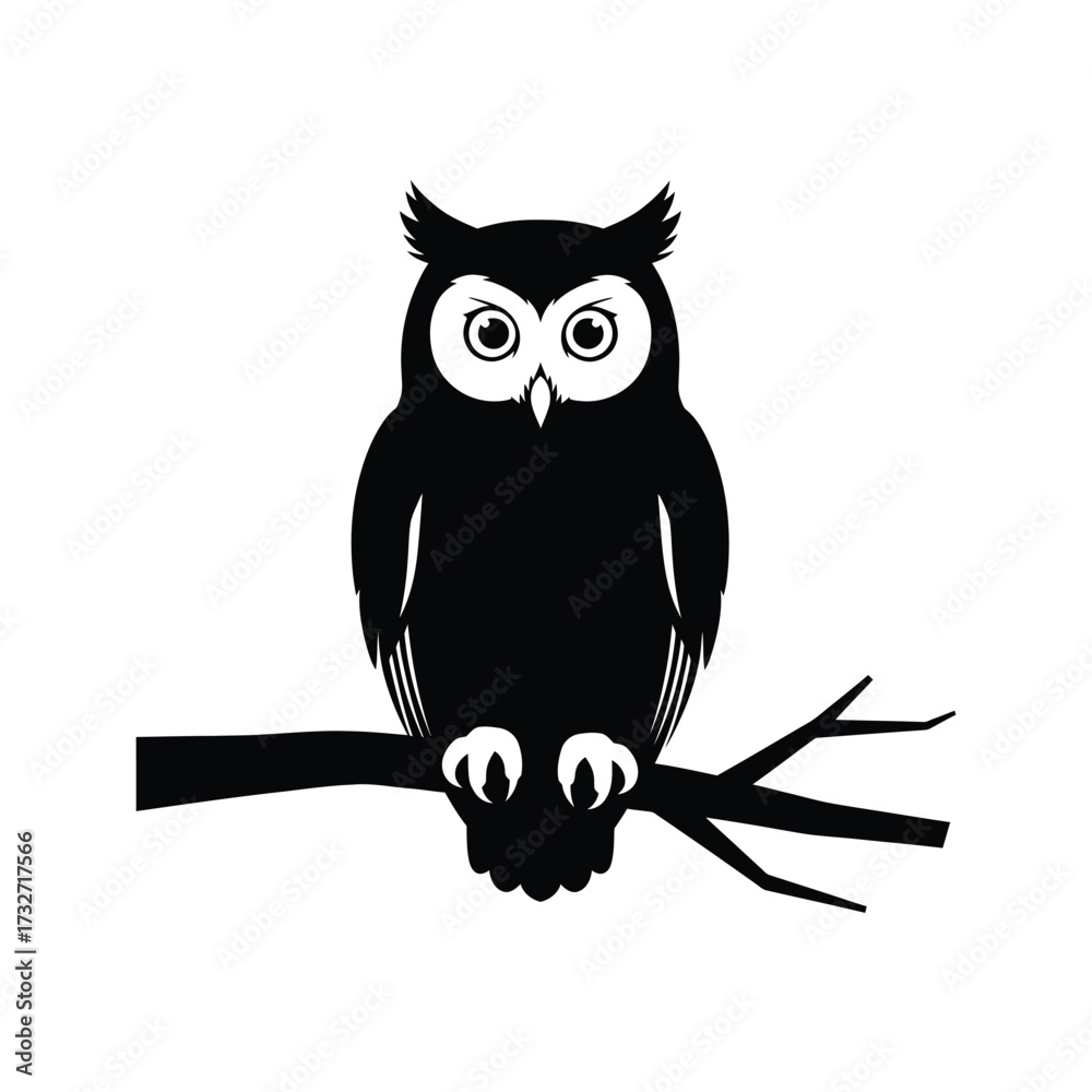 Obraz premium Black silhouette of an owl perched on a branch