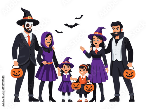 Family Embracing Halloween: Illustrative rendering of a family immersed in the whimsical joy of Halloween.