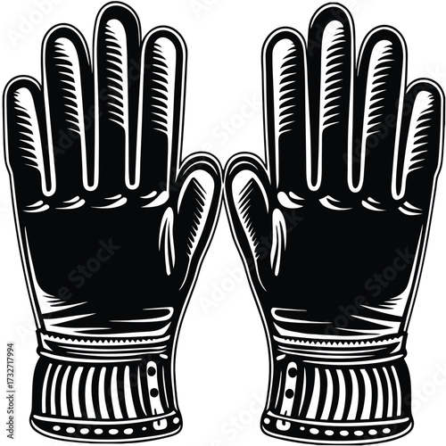 Black and White Stylized Illustration of a Pair of Work Gloves vector